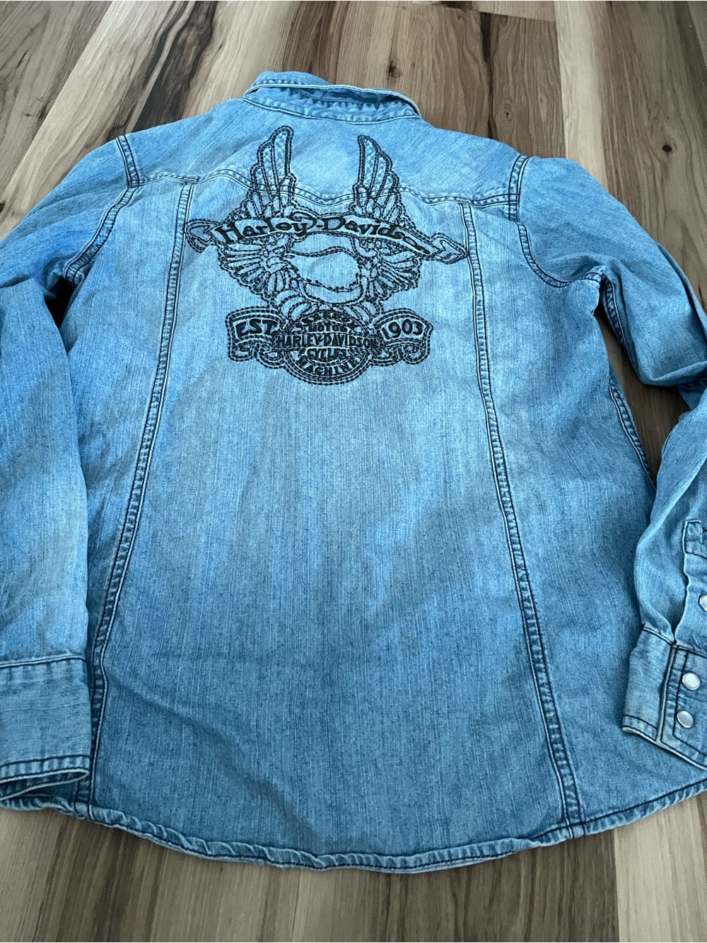 Harley Davidson denim shirt Y2K western embroidered faded grunge biker no size t
